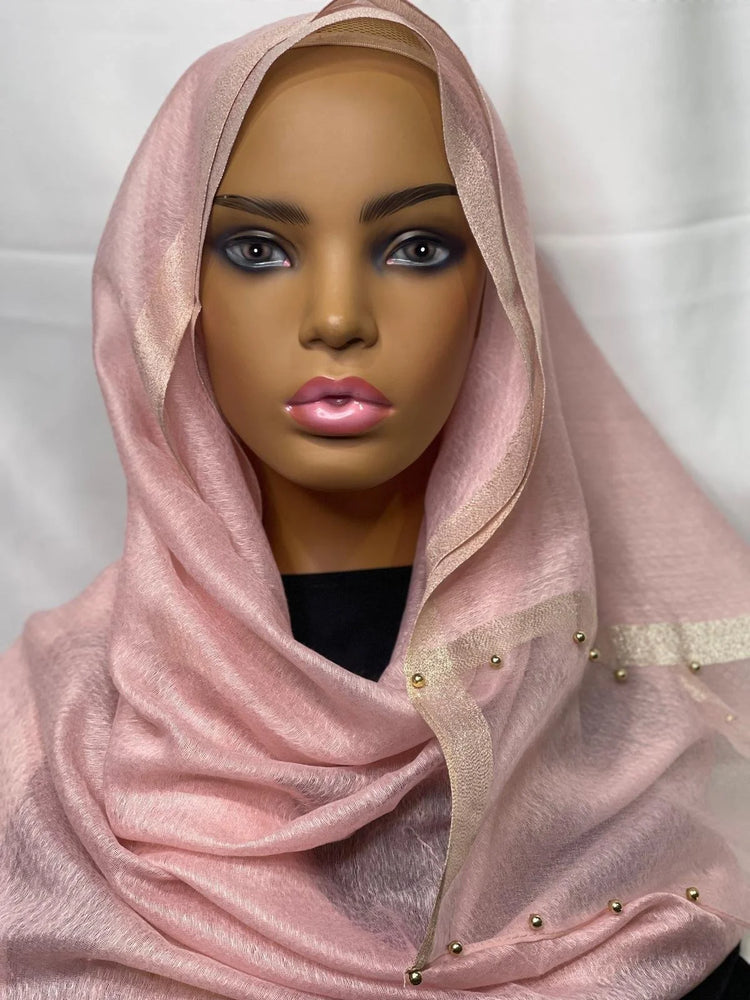 Pink Organza Pearl Shimmer Hijab by Hijab Shack