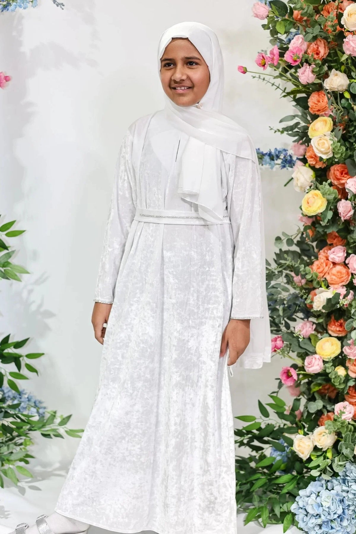 Snow Pearl Velvet Kids Abaya – Ages 10–14 by Hijab Shack