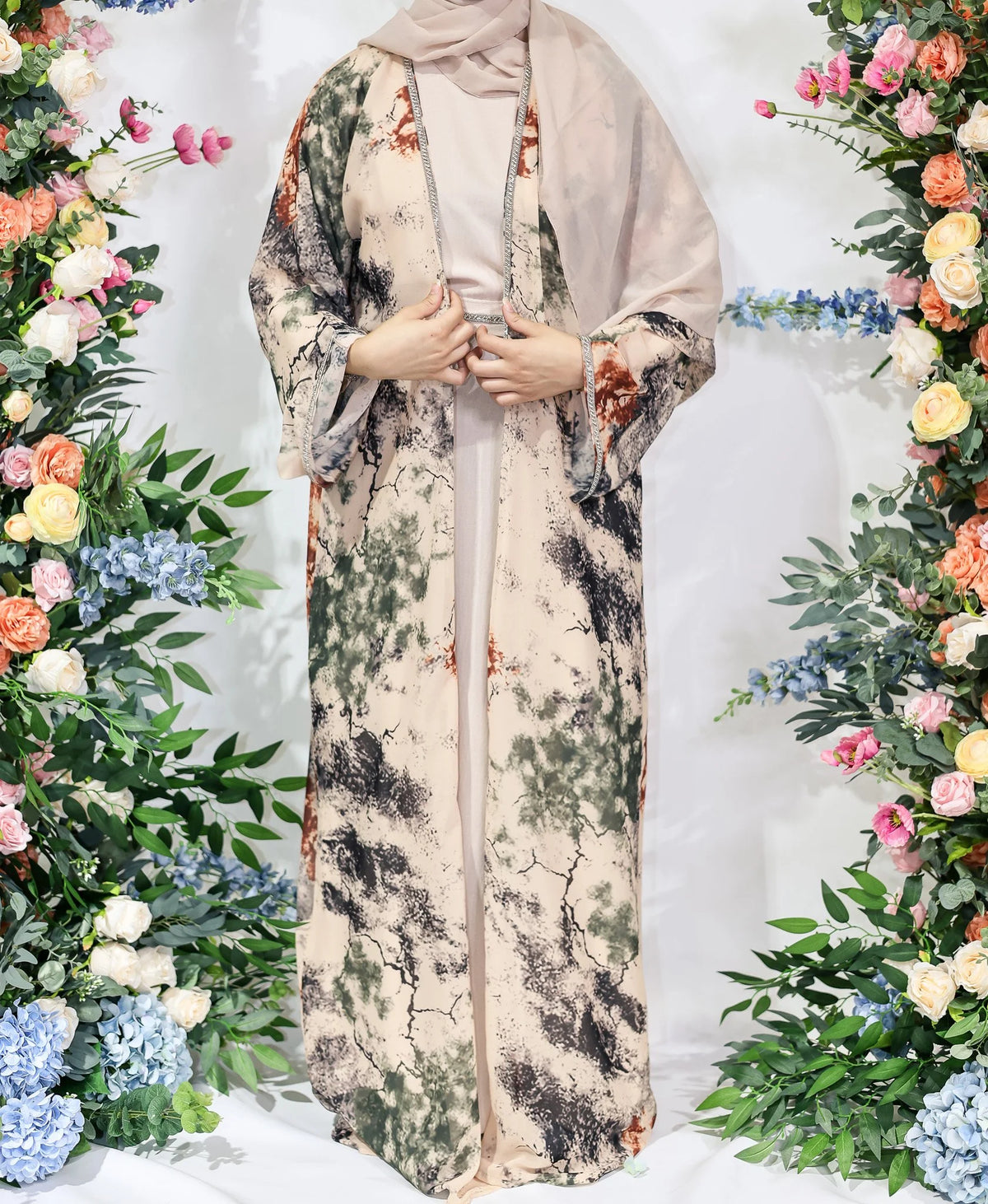 Marble Mist Printed Open Abaya by Hijab Shack
