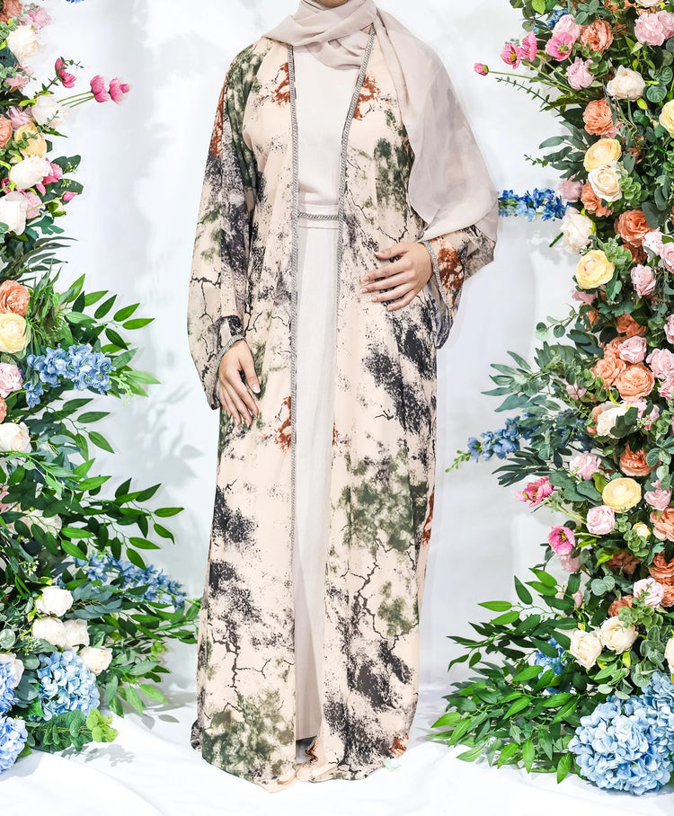 Marble Mist Printed Open Abaya by Hijab Shack
