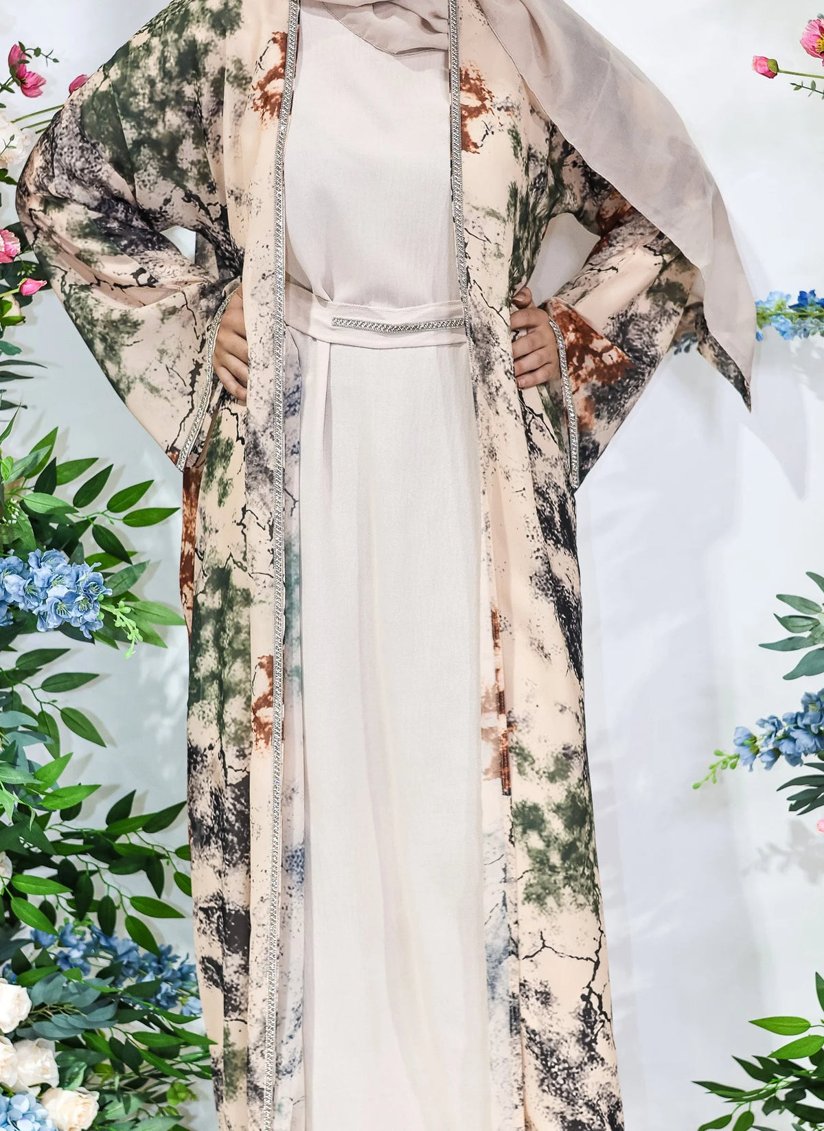 Marble Mist Printed Open Abaya by Hijab Shack