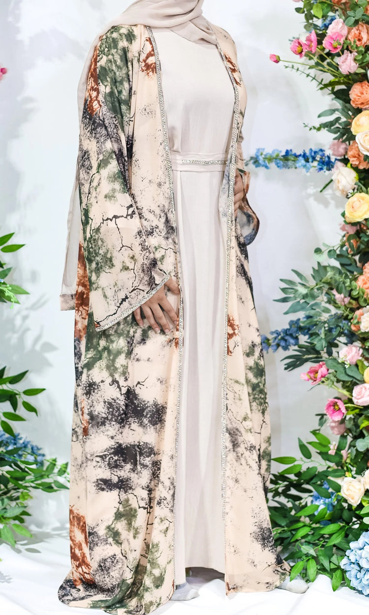 Marble Mist Printed Open Abaya by Hijab Shack
