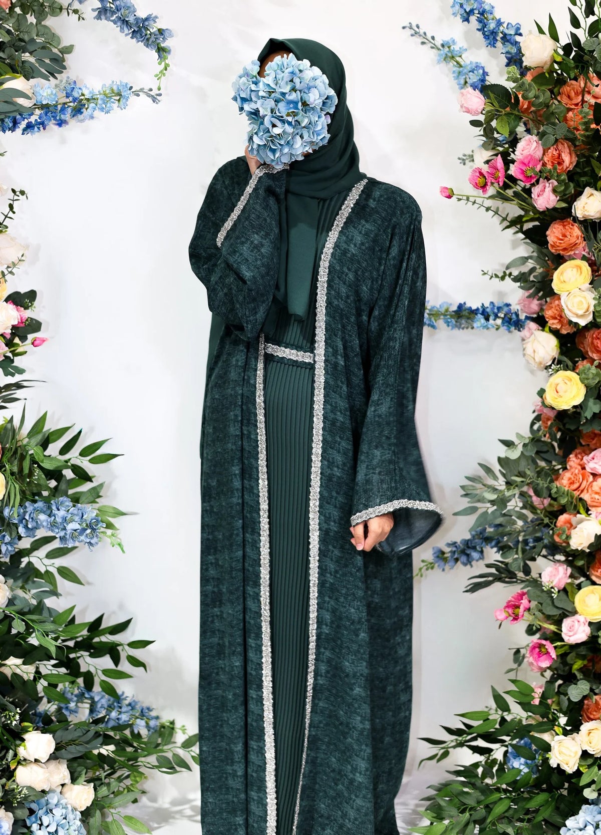 Emerald Textured Open Abaya by Hijab Shack