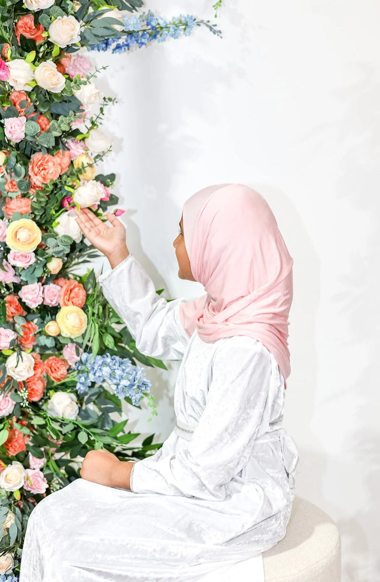 Snow Pearl Velvet Kids Abaya – Ages 10–14 by Hijab Shack